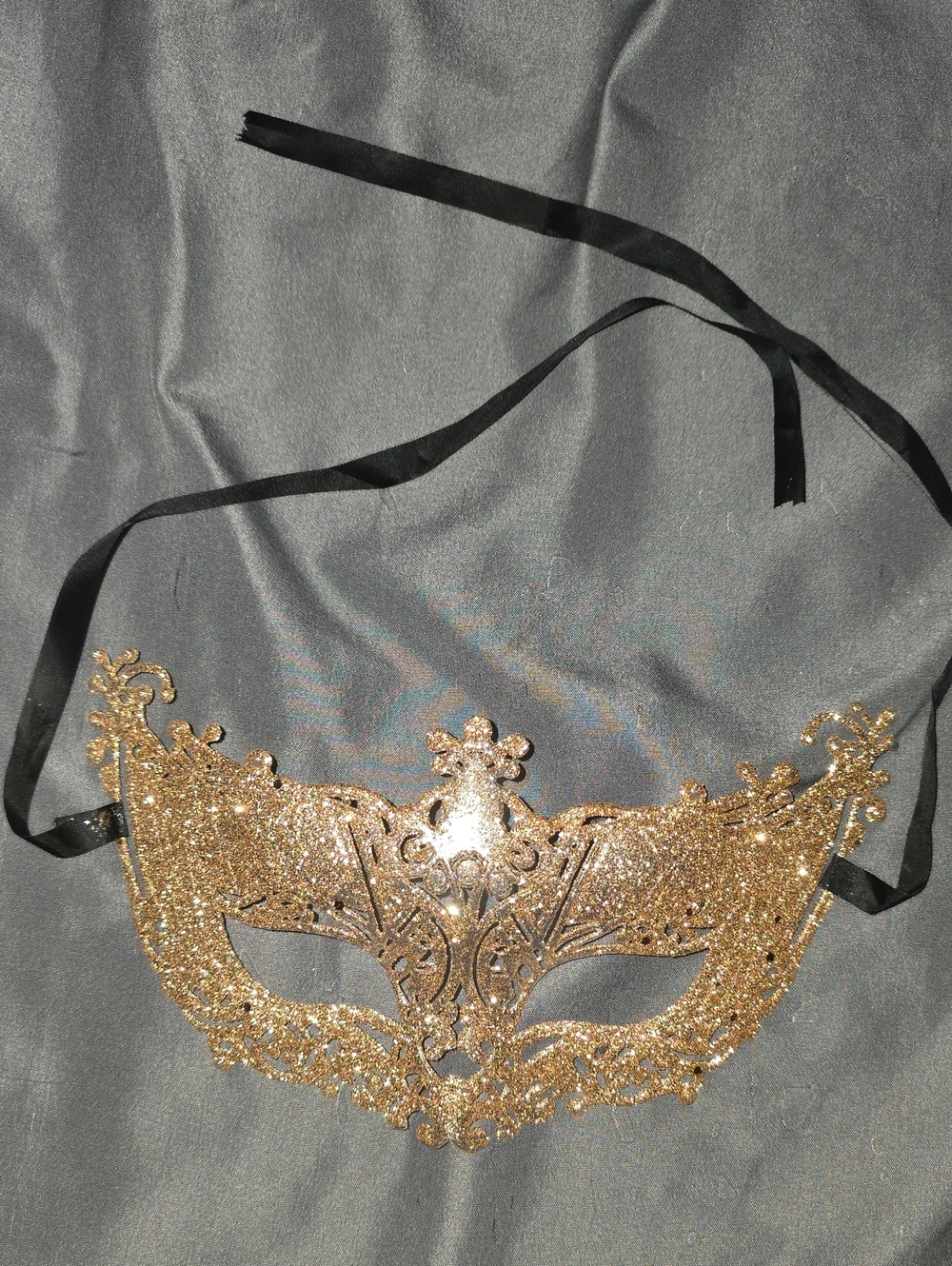 Gold Glitter Filigree Masquerade Mask Rigid Venetian Costume NWOT